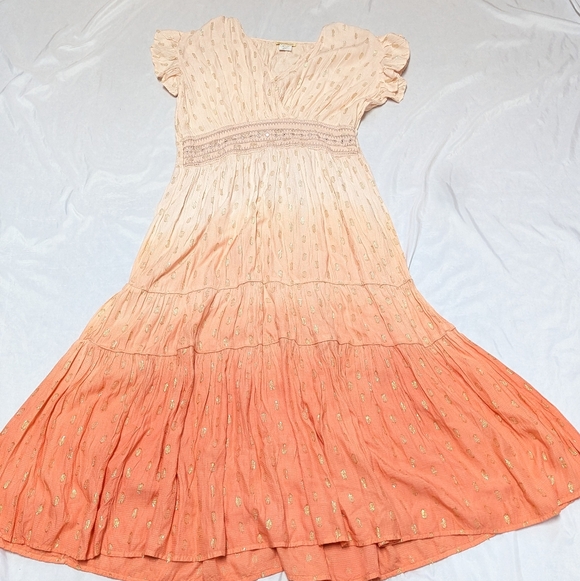 Sweet Magnolia Dresses & Skirts - Sweet Magnolia Boho Peasant Orange Ombre Flutter Sleeve Tiered Maxi Dress